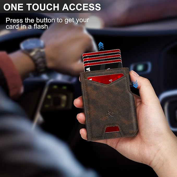 Wallet for Men Wallet with Slim Pop Up Card Holder 9-13 Cards, Bifold Minimalist Smart Wallet RFID Blocking Credit Card Holder with ID Window & Stretchable Cash Slot Compact Metal Aluminum Card Case