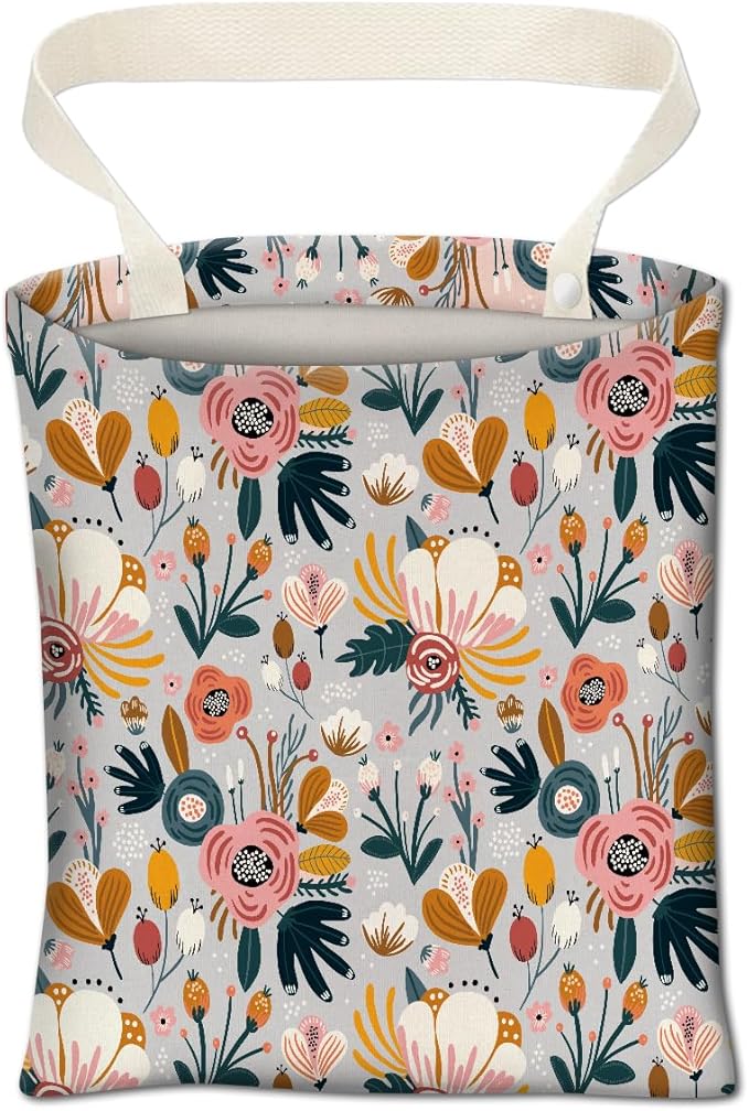 Car Trash Can, Cute Car Trash Bag, Hanging Car Organizer and Storage Bag, Trash Bin for Car Accessories, Vehicle, Travelling, Camping Cute Blue Flowers