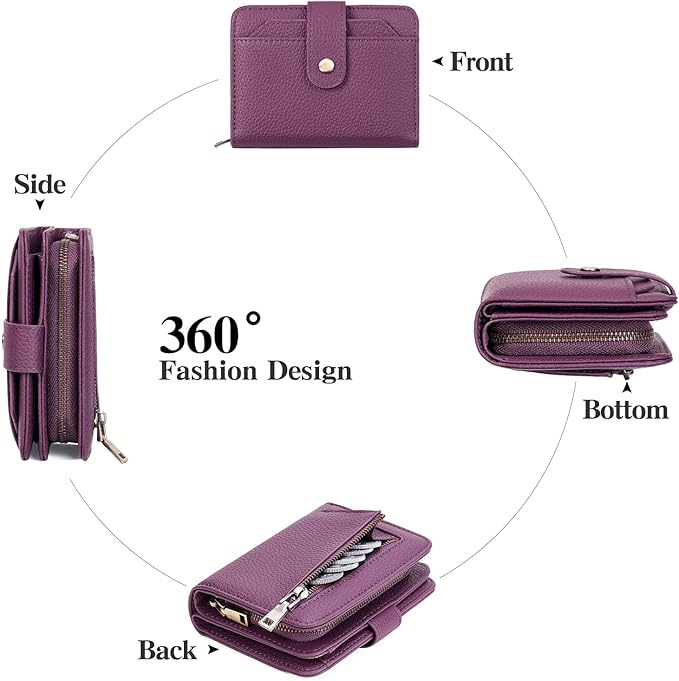 GAEKEAO Small Leather Credit Card Holder Wallets for Women RFID Blocking Bifold Wallet Zipper Pocket with Removable ID Window
