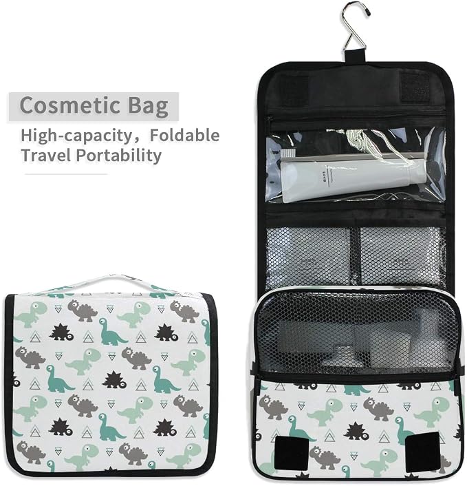 senya Hanging Travel Toiletry Bag Kit Makeup Case Cosmetics Organizer for Men Women (Dinosaur Grey)