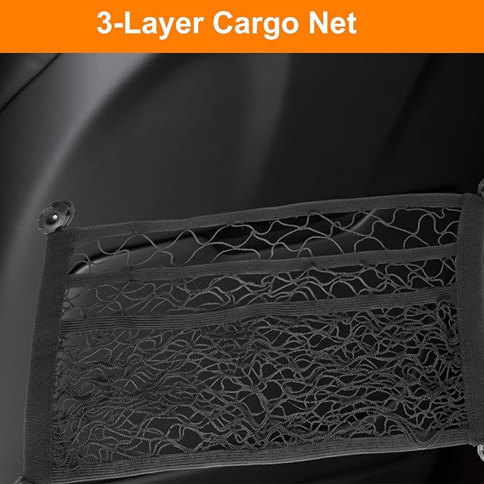 HARFINGTON 2pcs 3-Layer Small Cargo Net 18" x 9.8" Stretchable Storage Mesh Pocket Net Automotive Cargo Nets Storage Pouch Organizer with 8pcs Screws and 8pcs Hooks for Trunk RV Boat