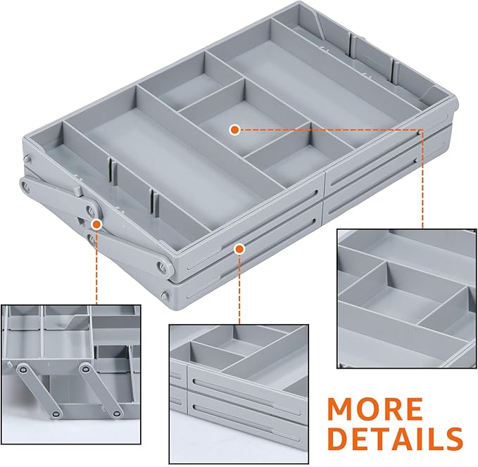 2/3 Tier Drawer Organizer Collapsible Drawer Organizer Tray, Expandable Junk Drawer Organizer, Multi Level Dresser Drawer Organizers Adjustable Storage Trays for Makeup, Jewelry (Single Row 2 Tiers)