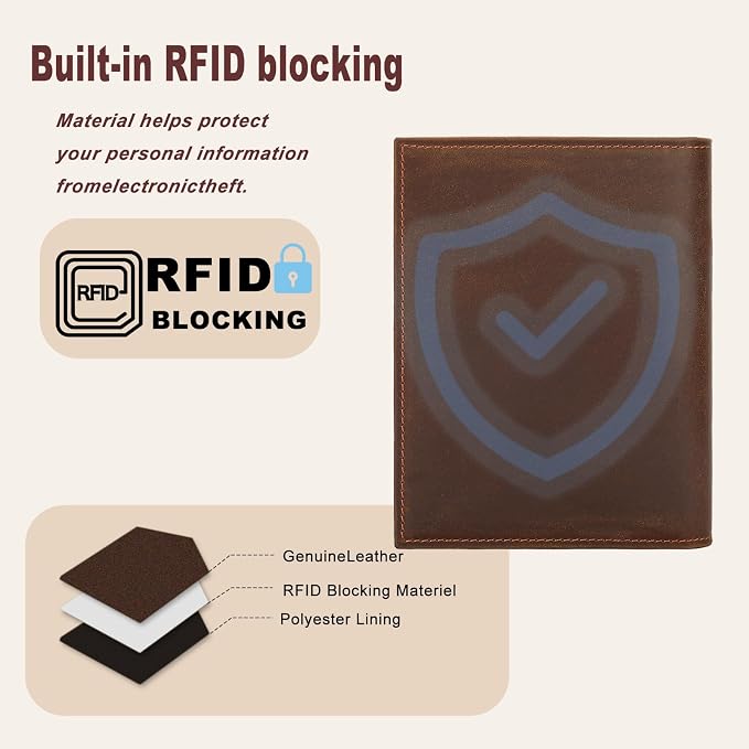 HIDO RFID Passport Holder for Men, Slim Leather Travel Wallet with Airtag Slot & RFID Blocking