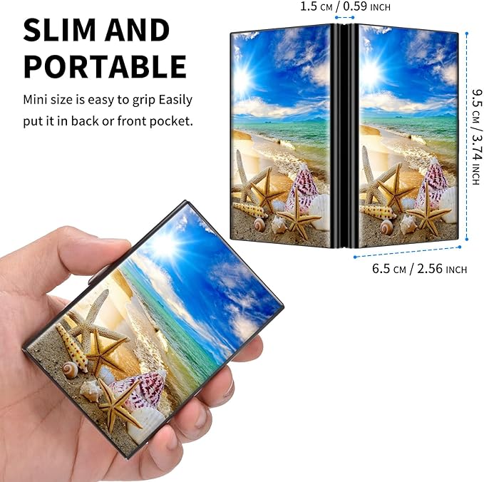 FUYOCWE RFID Credit Card Holder,Small Metal Credit Card Case Wallet,Slim Mini Business Card Holder Organizer Hard ID Case Security wallet for Men Women -Beautiful Beach Seashells