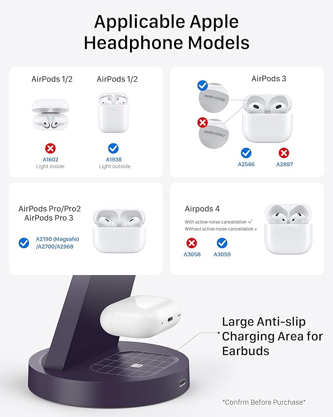 Anlmz 3 in 1 Charging Station for iPhone - Wireless Charger for Apple Products Multiple Devices - Charging Dock Stand for AirPods (for iPhone 17 16e 16 15 14 13 pro 12 11 X Max)
