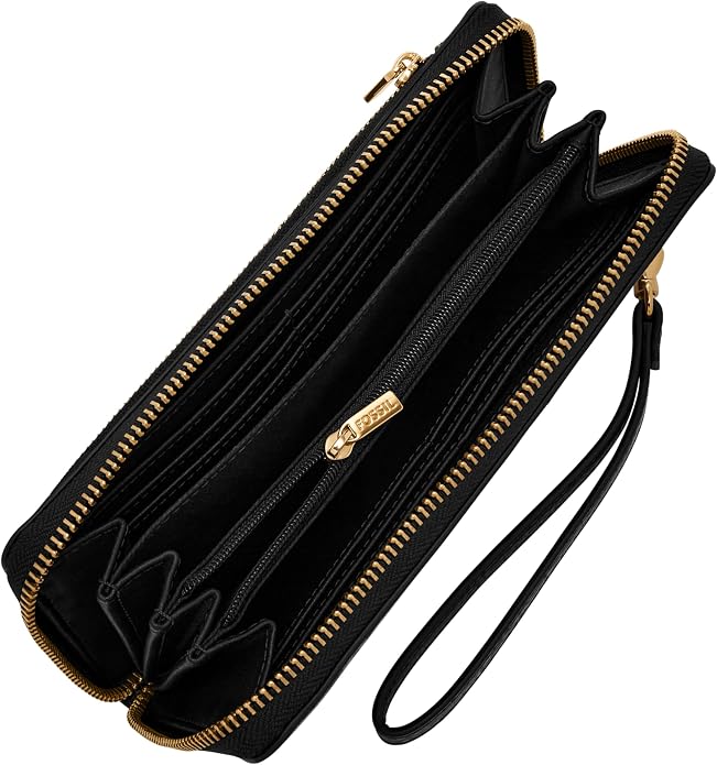 Fossil Women's Logan Leather RFID-Blocking Zip Around Clutch Wallet with Wristlet Strap for Women