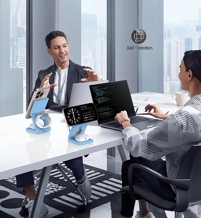 3 in 1 Wireless Charging Station for Apple Multple Devices - Foldable Magnetic Wireless Charger Dock -Travel 18W Charging Pad for iPhone 16 15 14 13 12 Pro/Pro Max/Plus/Watch & Airpods All Series Blue