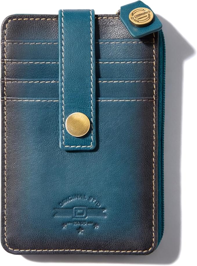ID Stronghold RFID Blocking Front Pocket Wallet – Slim Minimalist Genuine Leather Wallet with Zipper Coin Pocket (Mega Blue)