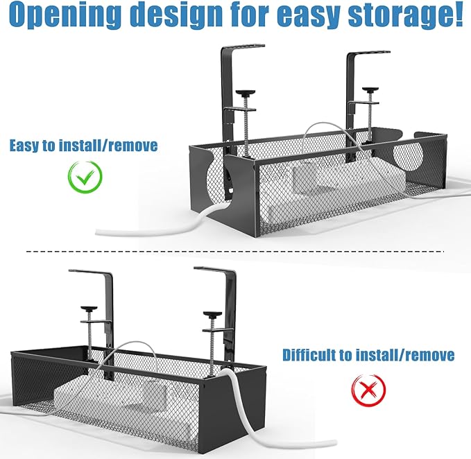 Under Desk Cable Management Tray, No Drill Steel Cord Organizer Kit with 52Pcs Different Essential Accessories for Home Office Standing Desk (13.4inch, Black)