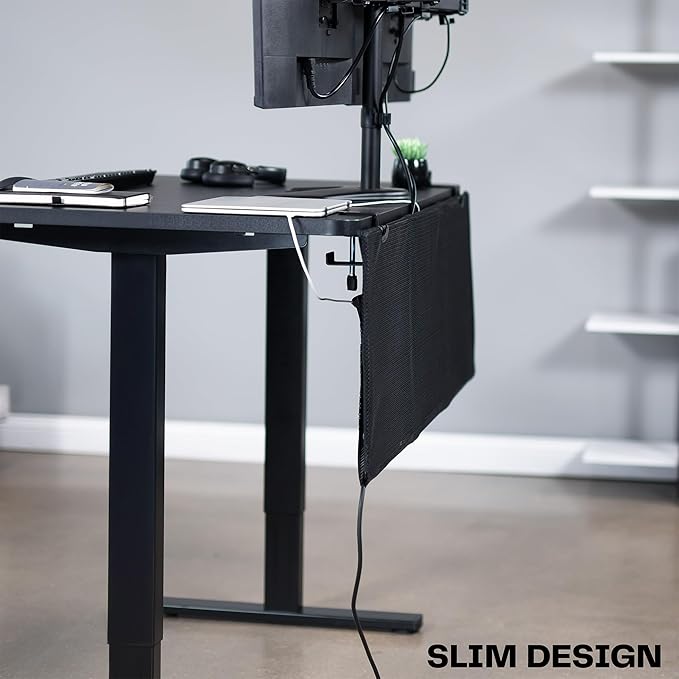 VIVO 48 Inch Clamp-on Privacy and Cable Management Organizer Sleeve, Wire Hider Kit Panel System, Desk Skirt, Black, DESK-SKIRT-48P