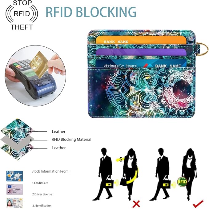 Slim Minimalist Front Pocket RFID Blocking Credit Card Holder Small Wallet Cute Card Cases for Women,Mandala