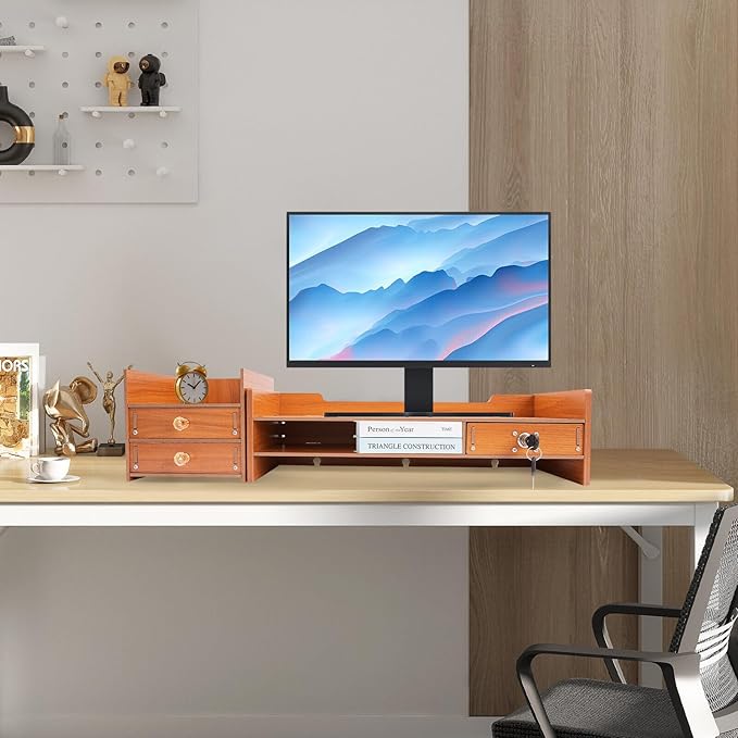 Monitor Stand Computer Riser with Storage Organizer, Desk Organizer Stand Monitor Stand Riser Multifunction Storage Shelf with Drawer (Style B)