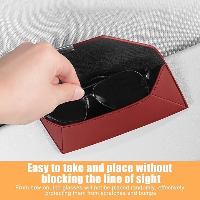 Osilly Car Sunglasses Holder, Sun Visor Eyeglasses Protective Storage Case with Hidden Magnetic Closure (Wine Red)