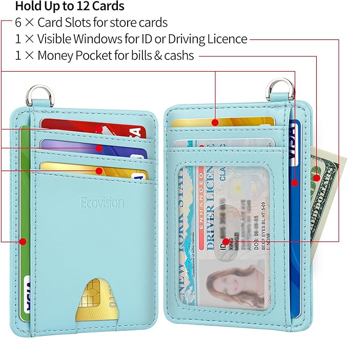 EcoVision Slim Minimalist Front Pocket Wallet, RFID Blocking Credit Card Holder Wallet with Detachable D-Shackle for Men Women