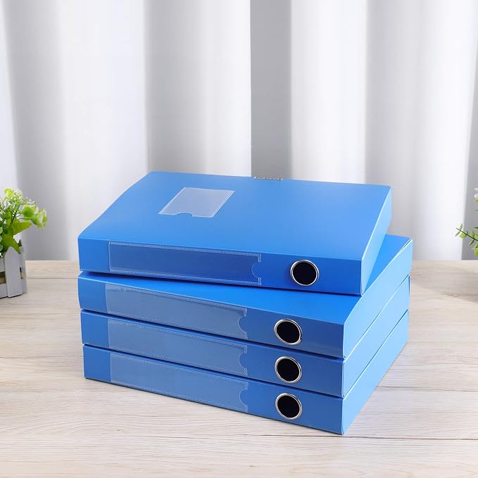 A4 Storage File Boxes Plastic Archives Cases with Lid, File Folder Organizer Document Filing Box for Office, Letter Size Paper,31×4×24 cm, Blue(Pack of 4)