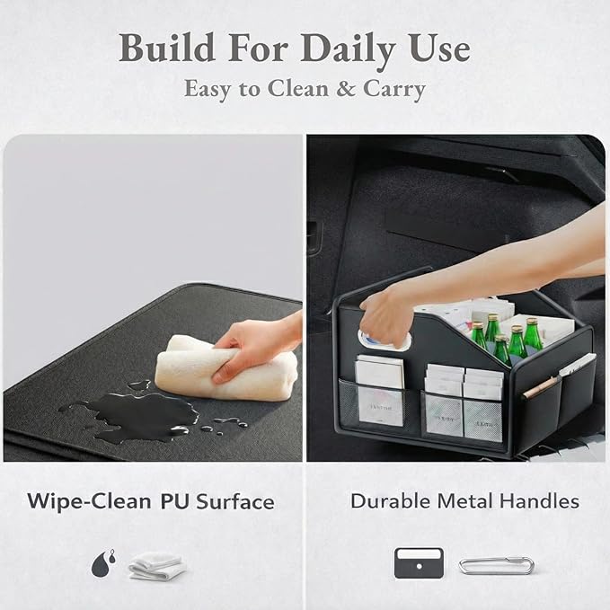 Car Storage Organizer – Compact PU Leather Bin for Trunk, Front Seat, Back Seat & Car Floor