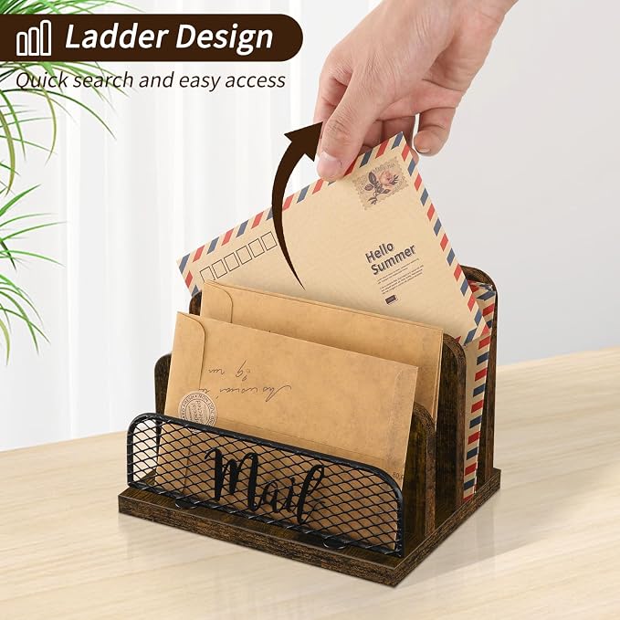 YINMIT Mail Organizer Countertop, Mail Holder with 3-Slot, Desktop Mail Sorter, Mail Organizer for Desk, Letter Sorter File Holder, Office Desk Organizers and Accessories