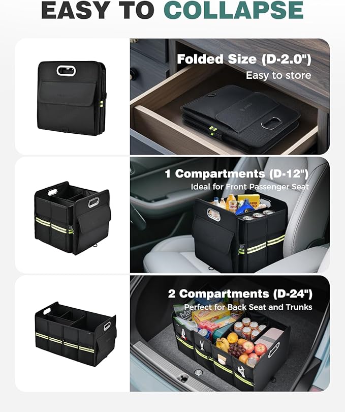 FLORICH Trunk Organizer for Suv, Premium Waterproof Car Organizers and Storage, Collapsible Multi-Compartment Truck Organizer Back Seat Storage for Car