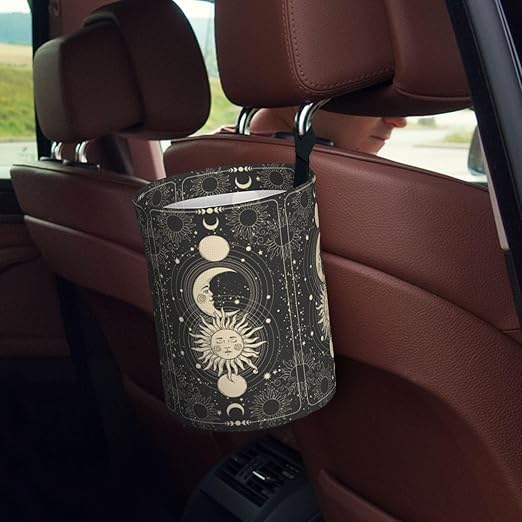 Vintage Sun Moon Stars Car Trash Can Collapsible Garbage Can,Hanging Trash Bag Water Proof with Suitable for Storage for Car Interiors,Home