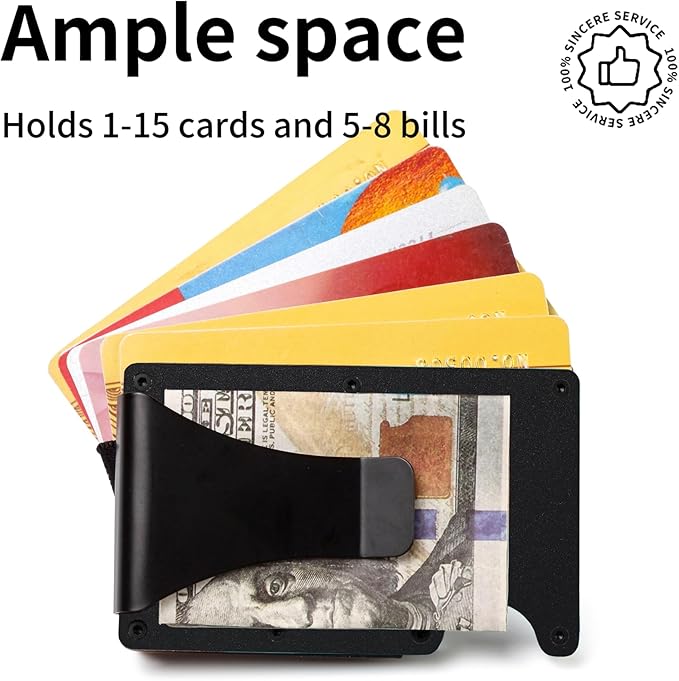 Slim Wallet for Men,RFID Blocking Minimalist Metal Wallet, Money Clip/Cash Holder, Front Pocket Aluminum Credit Card Holder, Ideal Gift for Men,Matte Black