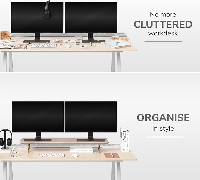 Anji Mountain Monitor Stand - Desktop Organizer & Laptop Riser, Ergonomic Monitor Riser, Space-Saving Monitor Stand for Desk, Durable Construction, Easy Assembly, Ideal for Home & Office,Biscotti