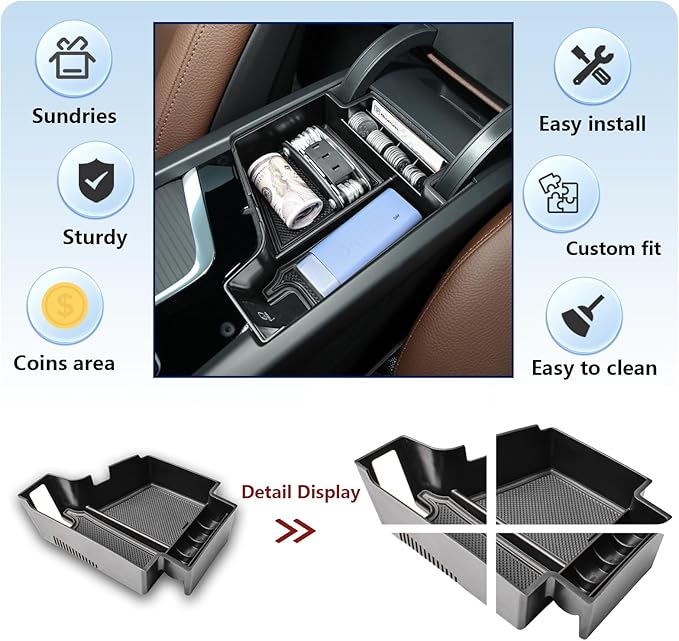 RUNROAD Center Console Organizer Tray Compatible with Volvo XC60 (2018-2025) / XC90 (2021-2024) / S90 S60 (2020-2025) V60 V90 Accessories, Insert Armrest Tray Middle Console Organizer
