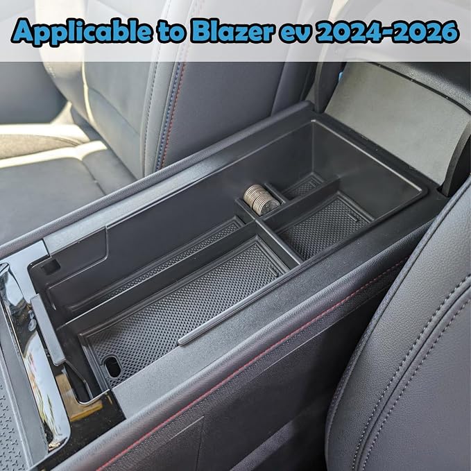 EDBETOS Center Console Organizer Compatible with 2024 2025 2026 Chevy Blazer EV Insert Tray Pallet Storage Accessories Interior Secondary Armrest Storage Box, ABS Black