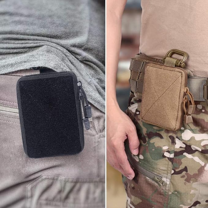 2pcs Compact Pocket Organizer Pouch Sets - Tactical Molle EDC Bags Medical Storage Pouch, Mini Size Belt Gear Organizer for Keychain Coin ID Card Holder Car Fob Waist Case Wallet Pack
