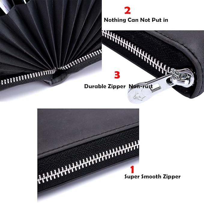 boshiho RFID Blocking 24 Slot Credit Card Holder Wallet Real Leather Multi Card Organizer Wallet with Zipper