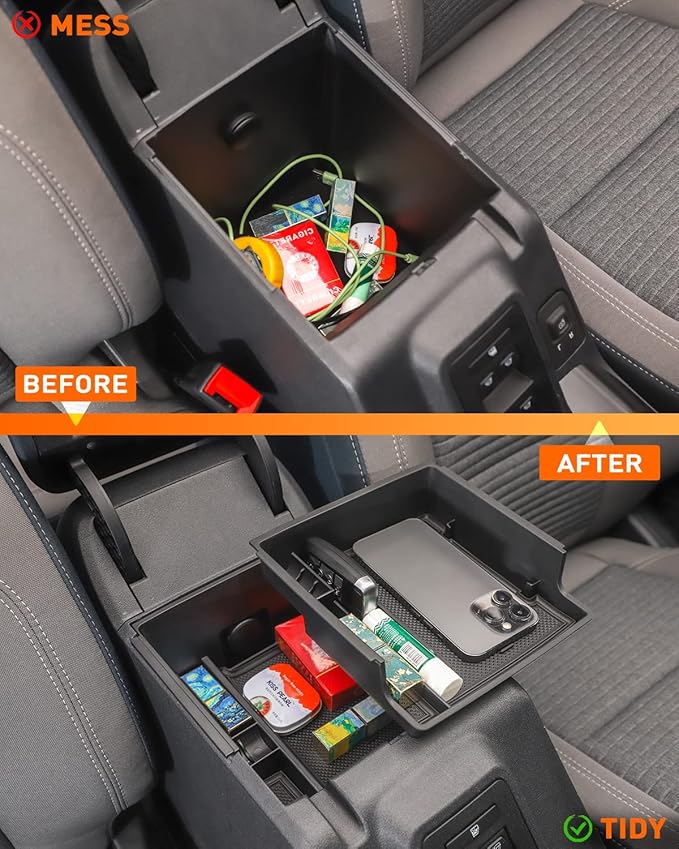 Savadicar Center Console Organizer – 2PCS Armrest Storage Tray for 2021 2022 2023 2024 Ford Bronco (Not for 2025 Version and Sport models), ABS Three-Tier Divider Insert, Black Interior Accessory