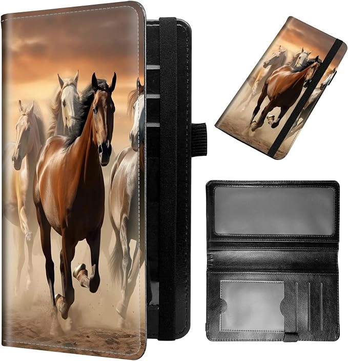 Checkbook Cover for Women & Men PU Leather Checkbook Covers for Personal Checkbook Slim Check Book Credit Card Holder Holder Wallet with RFID Blocking for Duplicate Checks,Running Horse