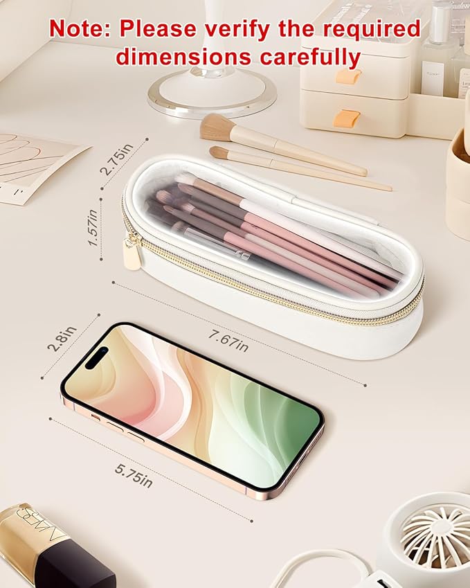 Soimeat Clear Travel Makeup Brush Holder, Leather Makeup Brush Toiletry Bag, Portable Cosmetic Brush Case, Transparent Waterproof Makeup Brush Storage Bag, White