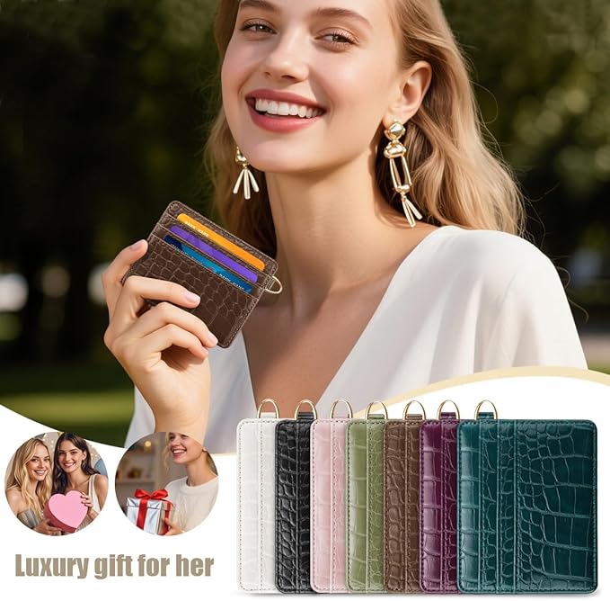 Slim Credit Card Holder Crocodile Wallet Women Thin Alligator Wallets RFID Blocking Minimalist Lightweight Small Cute Cards Holders with ID Window, Coffee