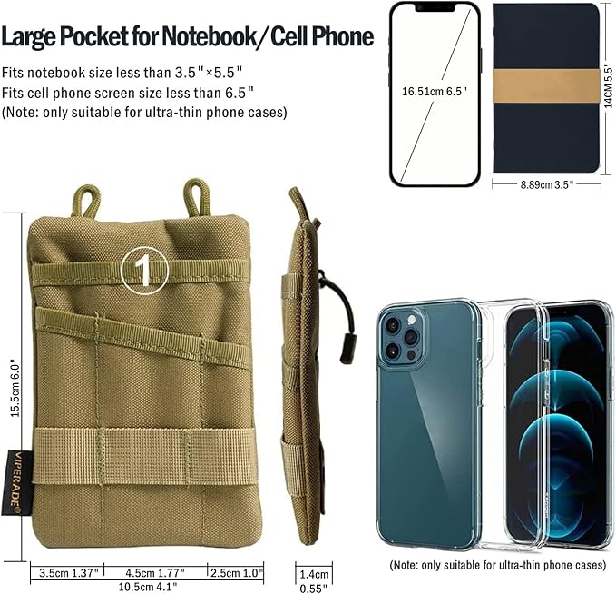VIPERADE VE1 Pocket Organizer, EDC Pouch for Men, EDC Organizer Storage EDC Gears, Multitool Pocket Pouch Hold Your Flashlight/Pocket Knife, Pen, Notebook
