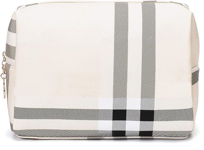 Large Makeup Bag for Purse Luxury Women Cosmetic Bags Designer Make Up Pouch for Toiletry Travel Organizer (Beige)