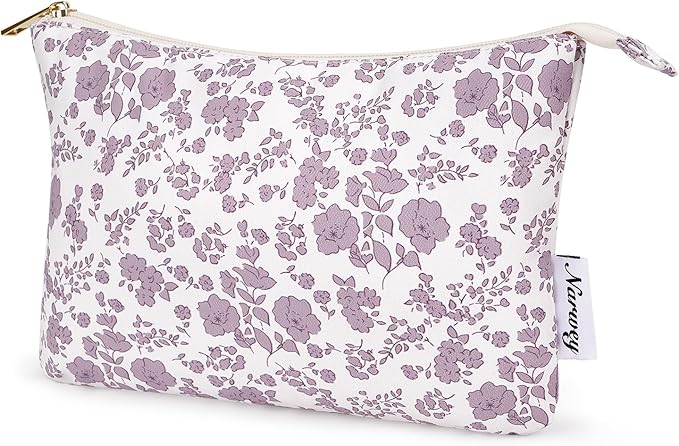 Narwey Small Makeup Bag for Purse Travel Makeup Pouch Cosmetic Bag Zipper Pouch Bags for Women (Dusty Pink Flower)