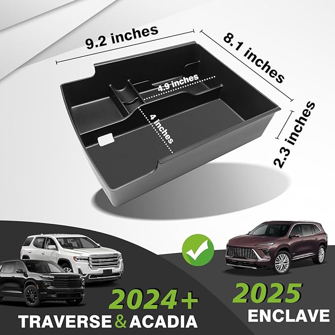 Muslogy Center Console Organizer Compatible with 2024-2026 GMC Acadia & Chevy Traverse & 2025-2026 Buick Enclave Accessories Middle Console Storage Box Armrest Insert Tray Cable Holder ABS Material