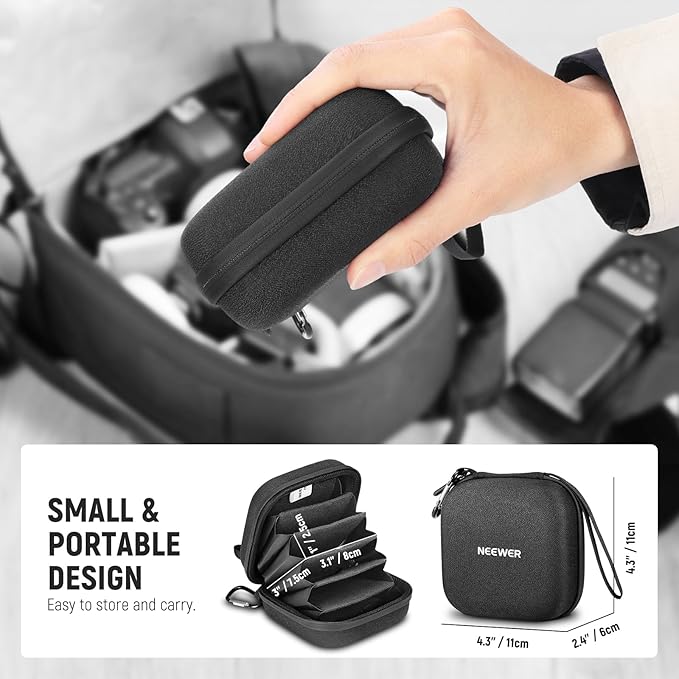 Neewer PB12 11 x 11 cm Filter Storage Bag with Expandable Dividers, Wrist Strap and Carabiner for 4 Circular Filters 86 mm