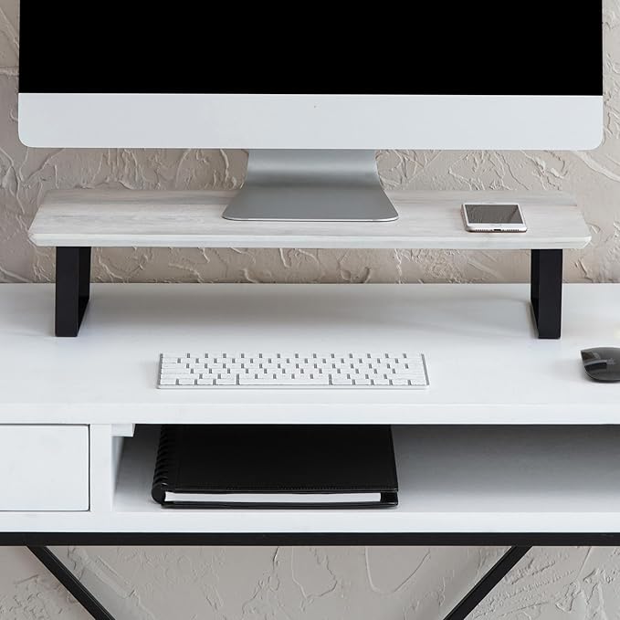 Anji Mountain Monitor Stand - Desktop Organizer & Laptop Riser, Ergonomic Monitor Riser, Space-Saving Monitor Stand for Desk, Durable Construction, Easy Assembly, Ideal for Home & Office,White Wash