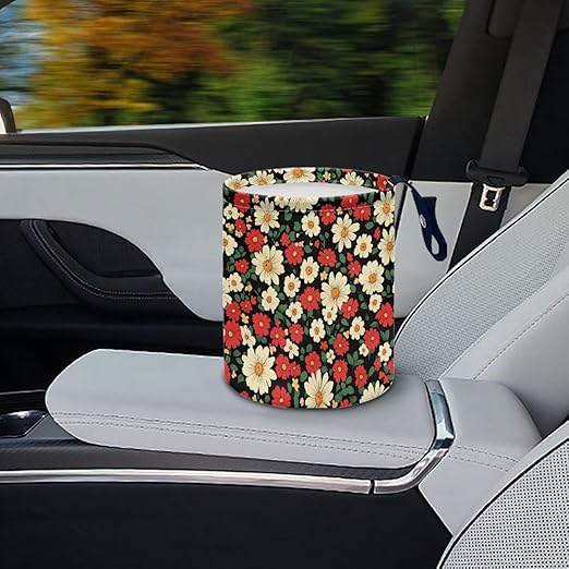 Car Trash Can Collapsible Auto Trash Bin Multipurpose Rubbish Holder Christmas Decoration for Front Seat, Back Seat, Floor, Headrest, Hippie Floral