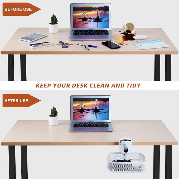 MASTLU Under Desk Organizer,Cup Holder,Table Management Tray, Swivel Pencil Drawer, Office No Drill Steel Organizers,360 Spin Hidden Storage Box with Sturdy C-Clamp,Easy Install (White)