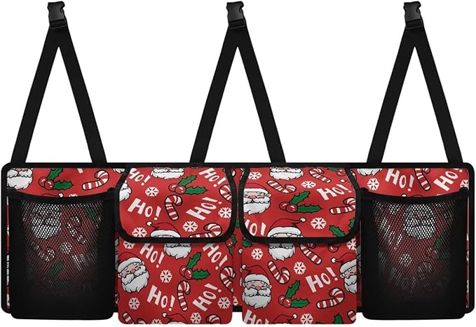 Hanging Car Trunk Organizer Red Christmas Collapsible Car Back Seat Storage Bag Auto Cargo Bags with 4 Large Pockets Universal Automotive Interior Accessories