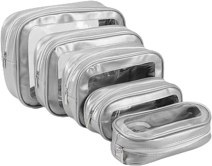 YOPCDJ 5 Pack Clear Toiletry Bag,TSA Approved Travel Makeup Pouch with Zipper for Cosmetics and Toiletries，Diaper Bag Organizer Pouch Set,Purse Organizer for Christmas Women Gift