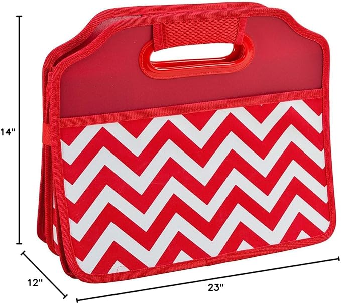 Picnic at Ascot 3 Section Folding Trunk Organizer- Designed & Quality Approved in the USA, Red Chevron