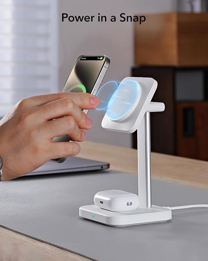 ESR 2 in 1 Charging Station for Apple, MagSafe Charger Stand for iPhone [Certified], Magsafe Charging Station for Multiple Devices iPhone 16/15/14/13/12, Apple Watch, & AirPods, White