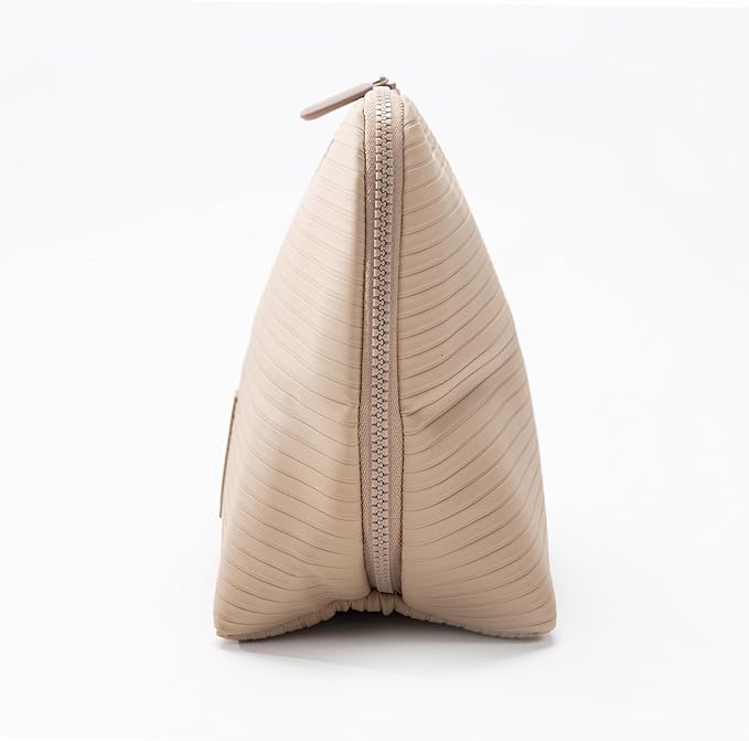 THE VERTI-Vertical Waterproof Makeup & Toiletry Bag | 23-Pocket Organizer with Upright, Fold-Down Design for Skincare, Toiletries & Essentials (Sandstone, Medium)