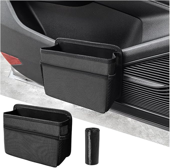 Mandark Car Trash Can, Foldable Mini Vehicle Trash Bin Garbage Organizer Holder, Waterproof Automotive Interior Hanging Dustbin Storage Bag Container Accessories, Universal for Most Cars (Black)