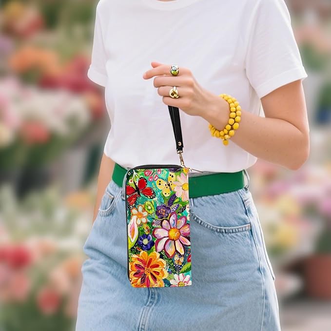 Floral Wallets for Women - Vibrant PU Leather Womens Wallet with Cash Zipper Coin Purse, Small Credit Card Holder Travel Wallet, Wristlet Wallets for Female Ladies Mom Girls Purse (Flower Lovers Gift)