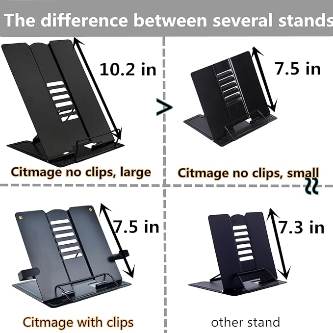 Citmage Desk Book Stand Document Holder Heavy Duty Metal Reading Stand with Book Magazine Menu iPad Music Score Speech Draft with 6 Adjustable Positions(Blue)