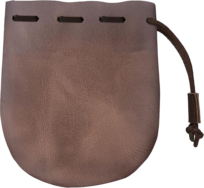 Nabob Leather Leather Drawstring Pouch, Coin Bag, Medicine Tobacco Pouch Medieval Reenactment Made in U.S.A Size 5" x 4.5"